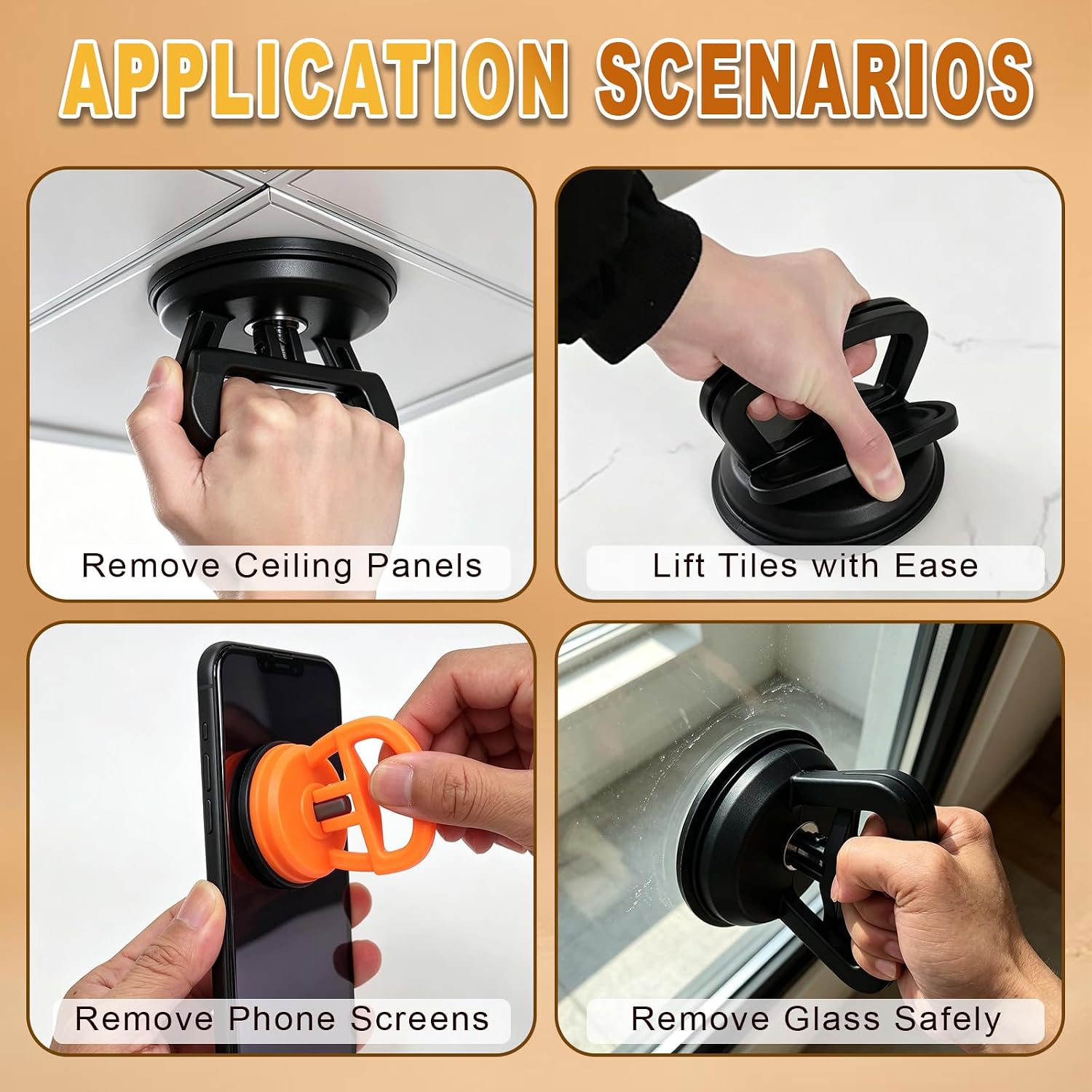 Dent Puller Kit 3-Pack - Car Dent Remover Tool with 1 Large Black & 2 Small Orange Suction Cups