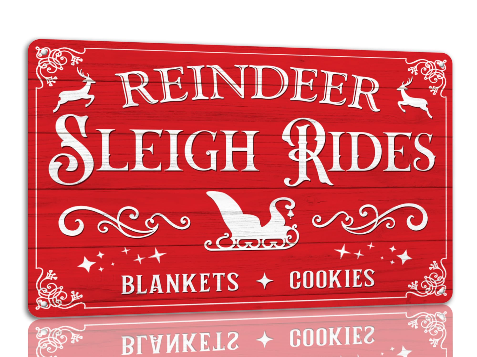 SMAZDFXX Reindeer Sleigh Rides Tin Sign Funny Christmas Metal Signs Retro Santa Sign Christmas Wall Art Decor For Home Cafe Shop 8"x12"