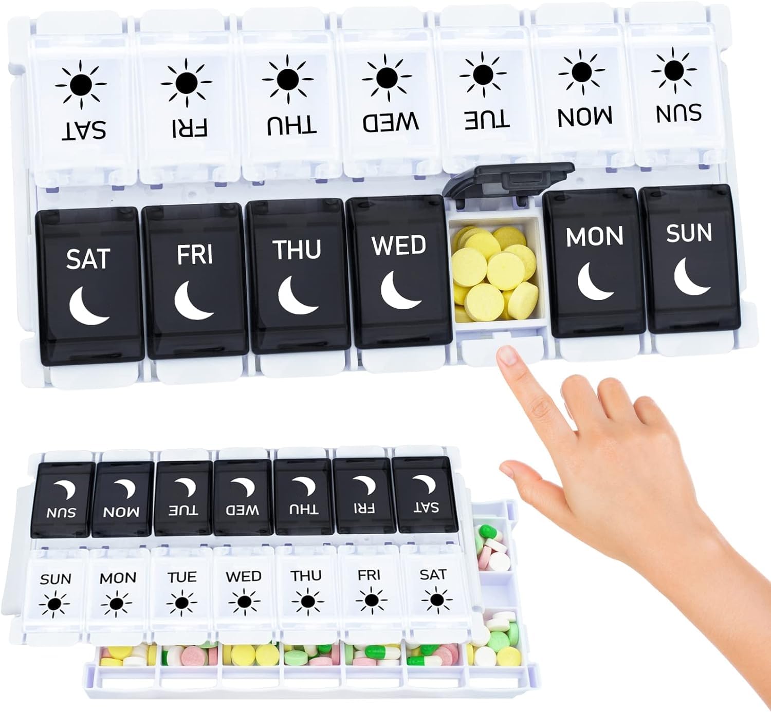 DMG TECH Pill Organizer, Extra Large Weekly Pill Organizer 2 Times a Day, Portable Travel 7 Days Medicine Storage Organizer, AM PM Pill Case for Vitamins, Medication, Supplements, Fish Oils