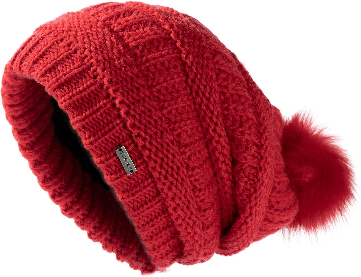 TOP-EX PolarWool™ Winter Slouchy Beanie for Women Icelandic Wool with Faux Fur Pom - Satin or Fleece Lined for Cold Weather - Image 7
