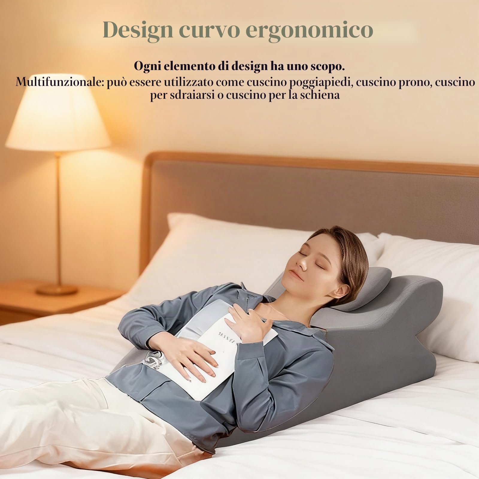 Cuscino venoso per gambe rialzate, cuscino a cuneo per dormire, cuscino gambe in memory foam, cuscino ergonomico comfort per ginocchia, gambe, caviglie, divano, letto (grigio)