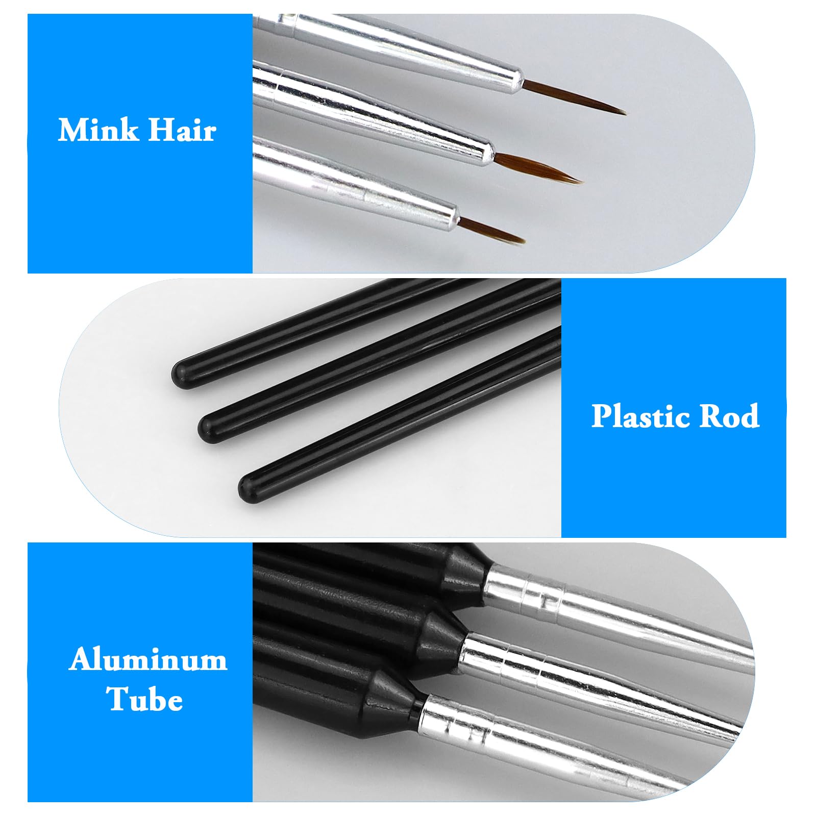 Set di 3 pennelli sottili per nail art, pennelli sottili per nail art in miniatura, pennelli per nail art fai da te, per brevi tratti, dettagli, sfumature, linee allungate
