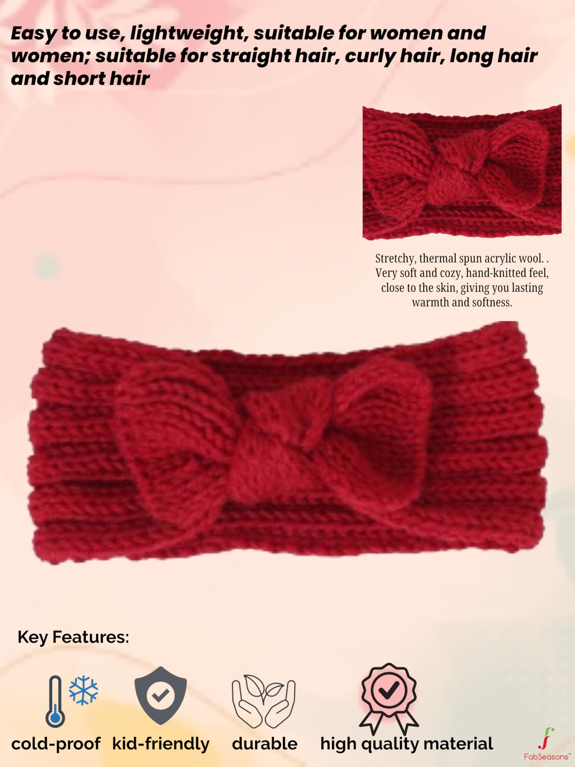 FabSeasons Acrylic Woolen Stretchable Winter headband/ear warmer/cap/Hair Accessory for Girls of 2-10 years - Image 3 thumbnail