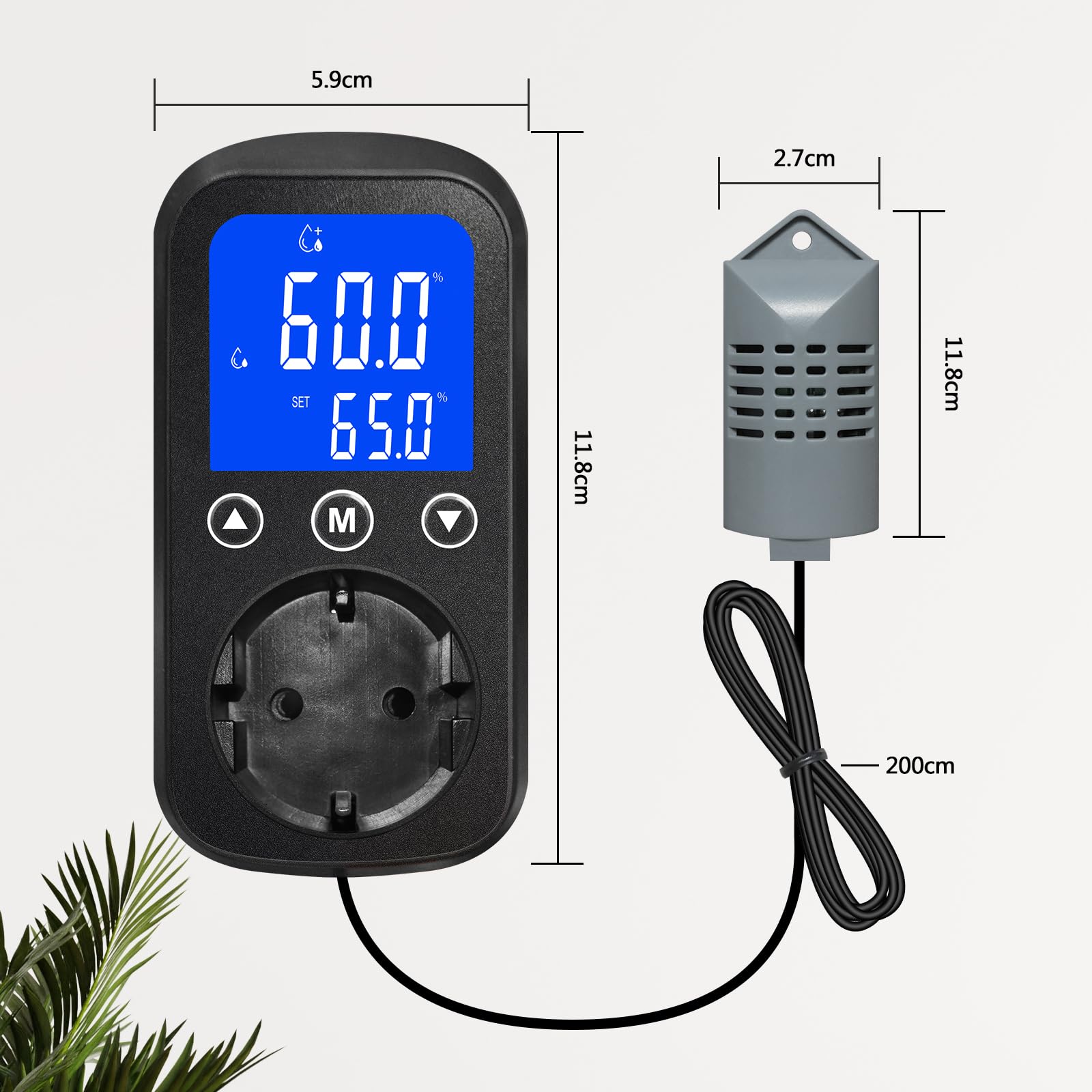 KETOTEK KT2200 Controlador de Humedad Digital con Enchufe – Higrostato Digital para Humidificador y Deshumidificador, Ideal para Reptiles, Incubadora, Invernadero