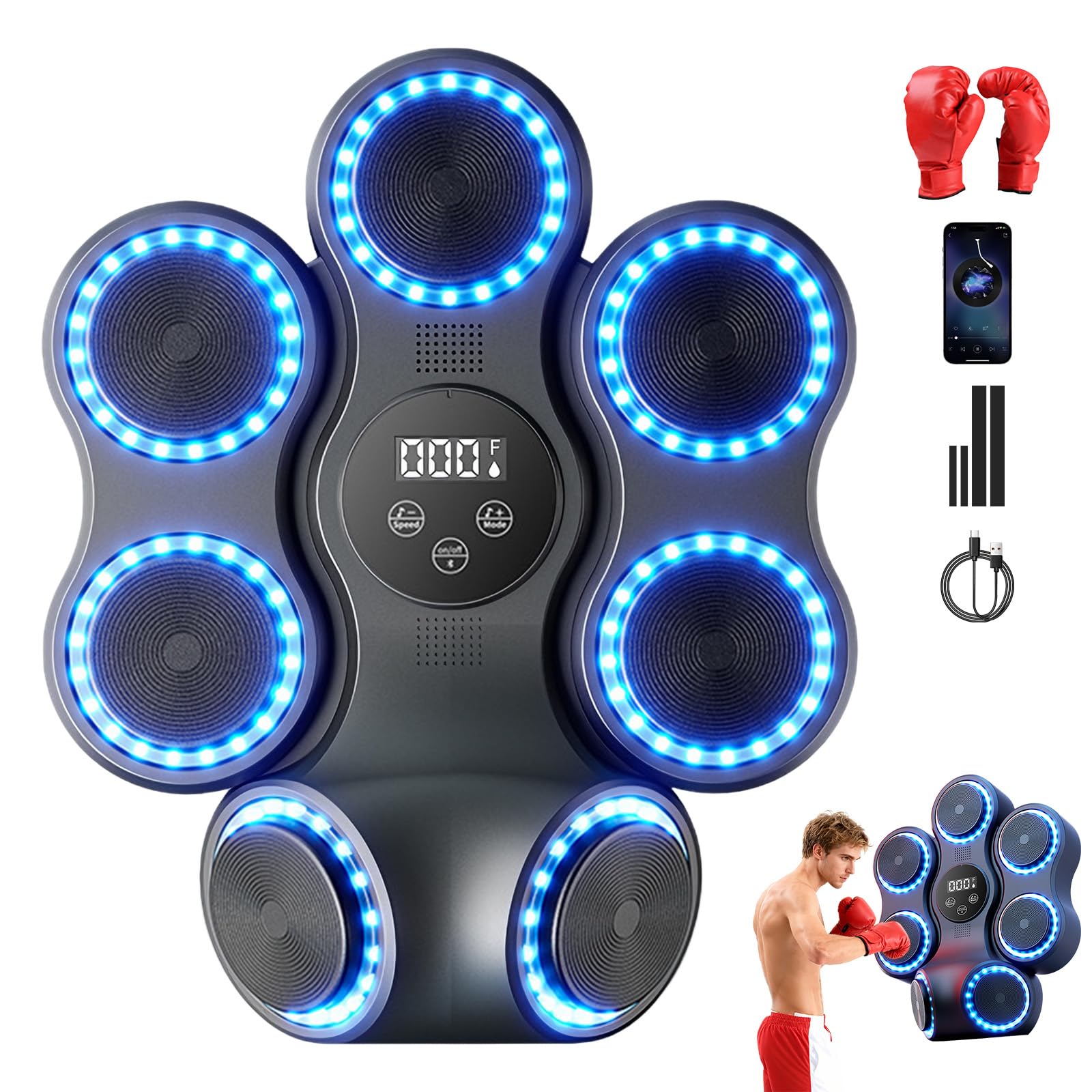 ZVD Music Boxing Machine,Tira Pugni da Muro con Musica,Machine Bluetooth da Boxe Elettronica con 11 modalità/velocità,Macchina di Boxe Musicale Intelligente per Adulti/Bambini