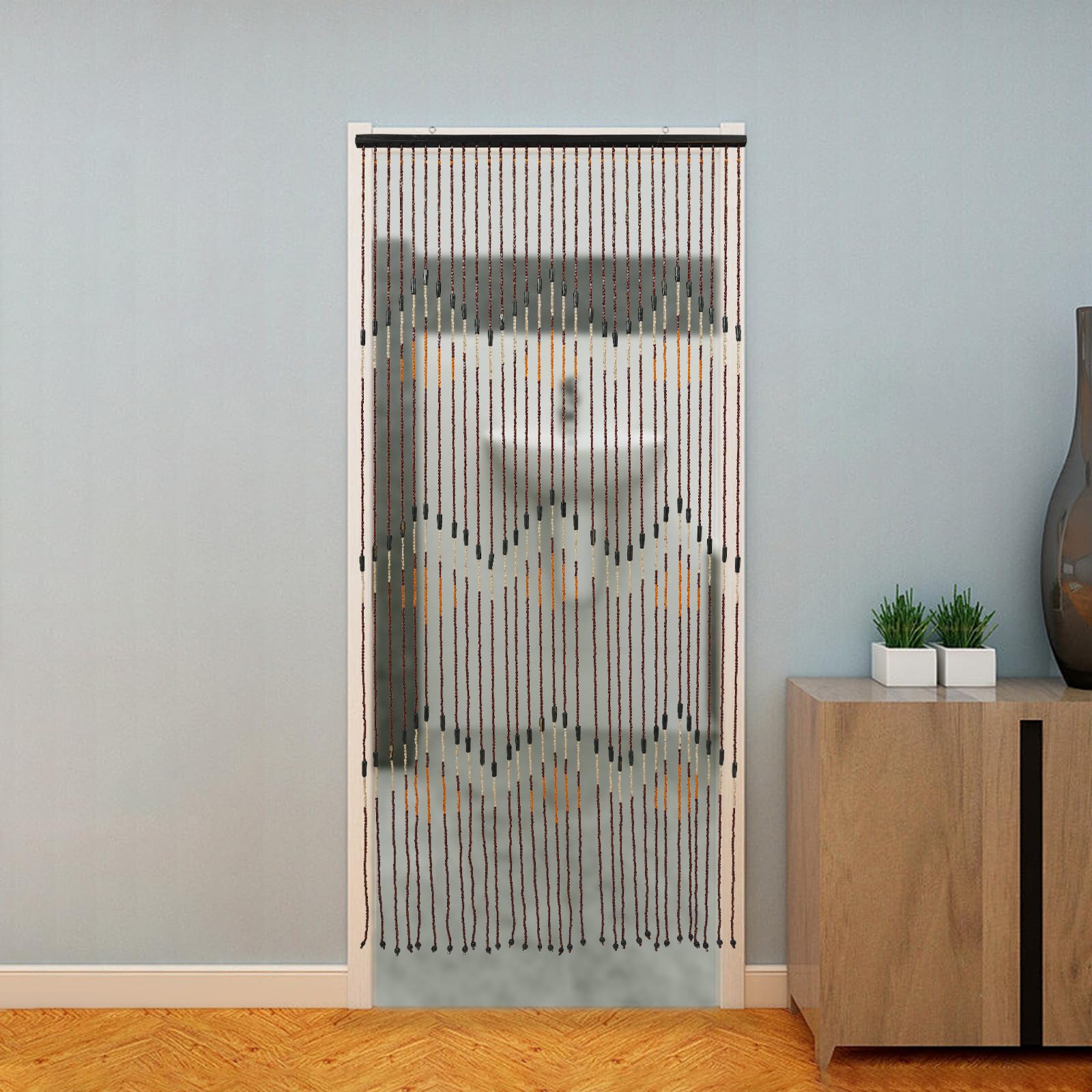 Rideau à perles pour portes en bois de bambou - Rideau en perles de bambou et perles en bois - 90 x 195 cm