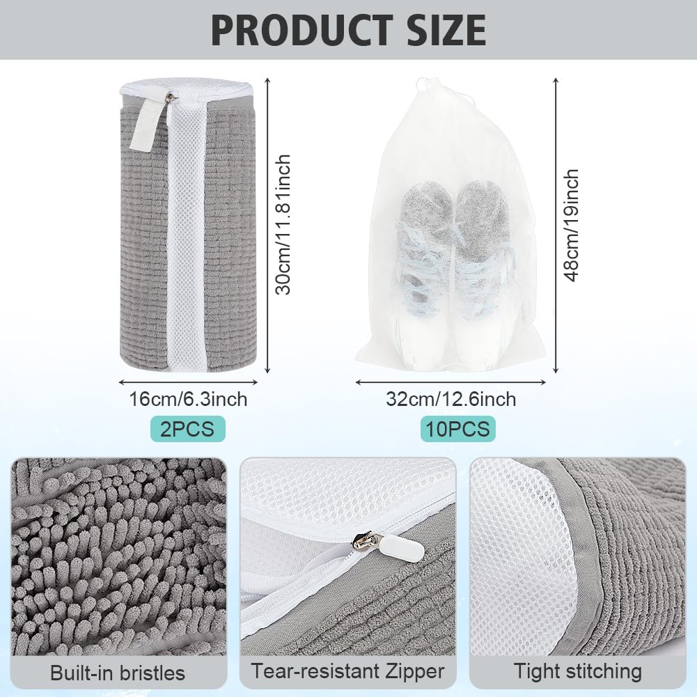 Flintronic Shoes Laundry Bag for Washing Machine 2 PCS Shoe Washing Bag, Chenille Shoe Cleaning Bag - Image 2