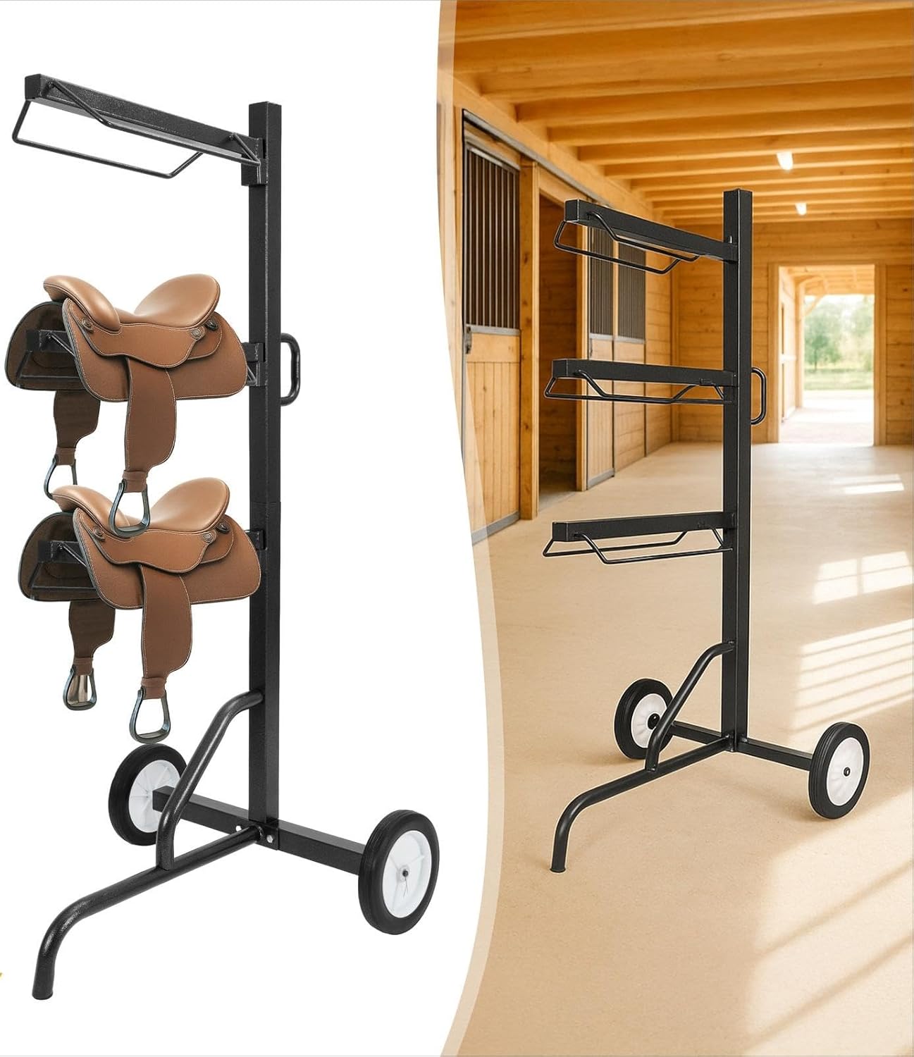 Suitable for 3-Tier Rolling Saddle Rack - Heavy-Duty Rotatable Saddle Stand for English & Western Saddles - Portable Horse Tack Storage Cart with Wheels