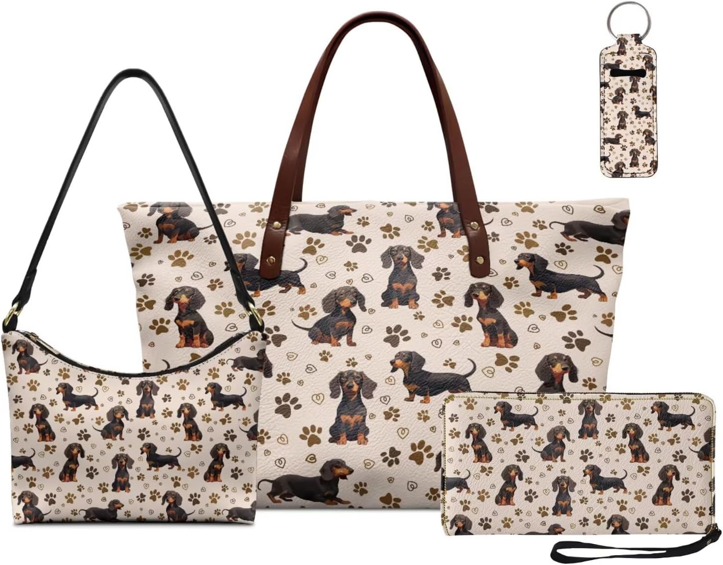 4 Piece Tote Purse and Wallet Set for Women Roomy Shoulder Bag Lip Pouch Lightweight Top Handle Handbag Set for Travel