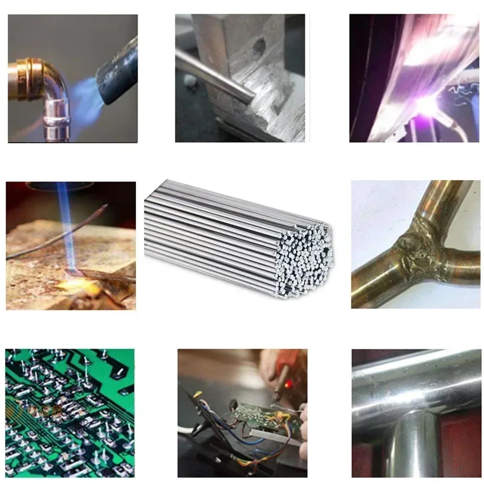 Varilla De Soldadura 200/10x piezas Varillas de soldadura de fácil fusión a temperatura Varilla de soldadura universal Varilla de alambre con núcleo de plata de aluminio Kits de agente de barra de sol