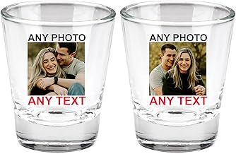 EKAM [2 Pack Personalised Shot Glasses with Any Photo, Text or Logo - Customised Gifts with Printed Photo 1.5oz Shot Clear Glasses - Custom Tequila, Vodka Shot Glasses Gifts for Christmas Wedding
