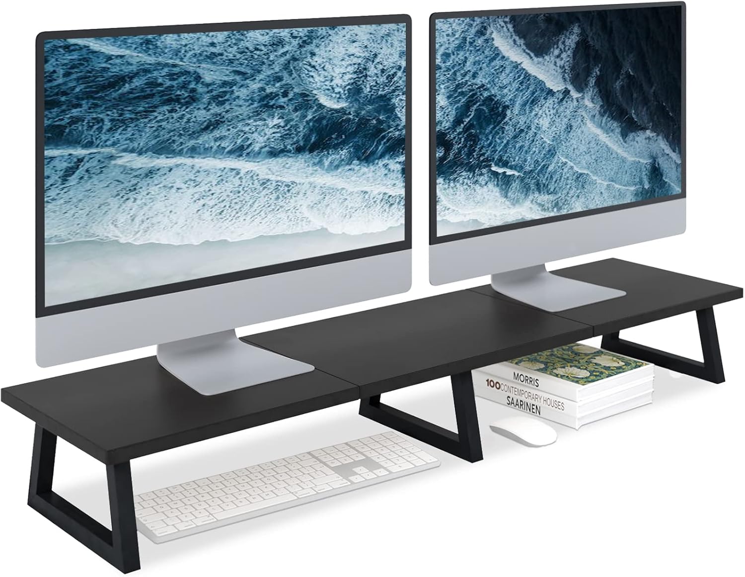 MARTY Black Dual Monitor Stand Riser 42 inch large Long