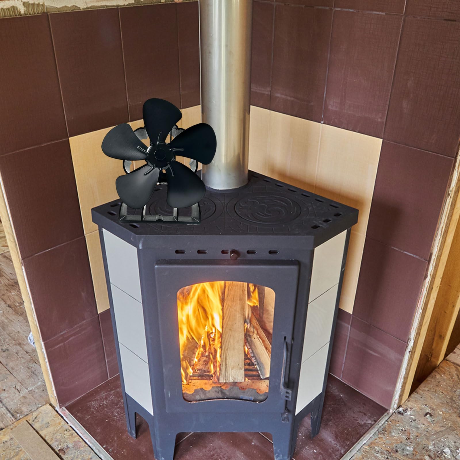 Heizlösung für den Innenbereich, wärmeaktivierter Aluminium Ventilator mit 5 Flügeln für Holzbrenner, Kamine, Öfen, verbessert die Wärmeverteilung, Heizlösung für den Winter