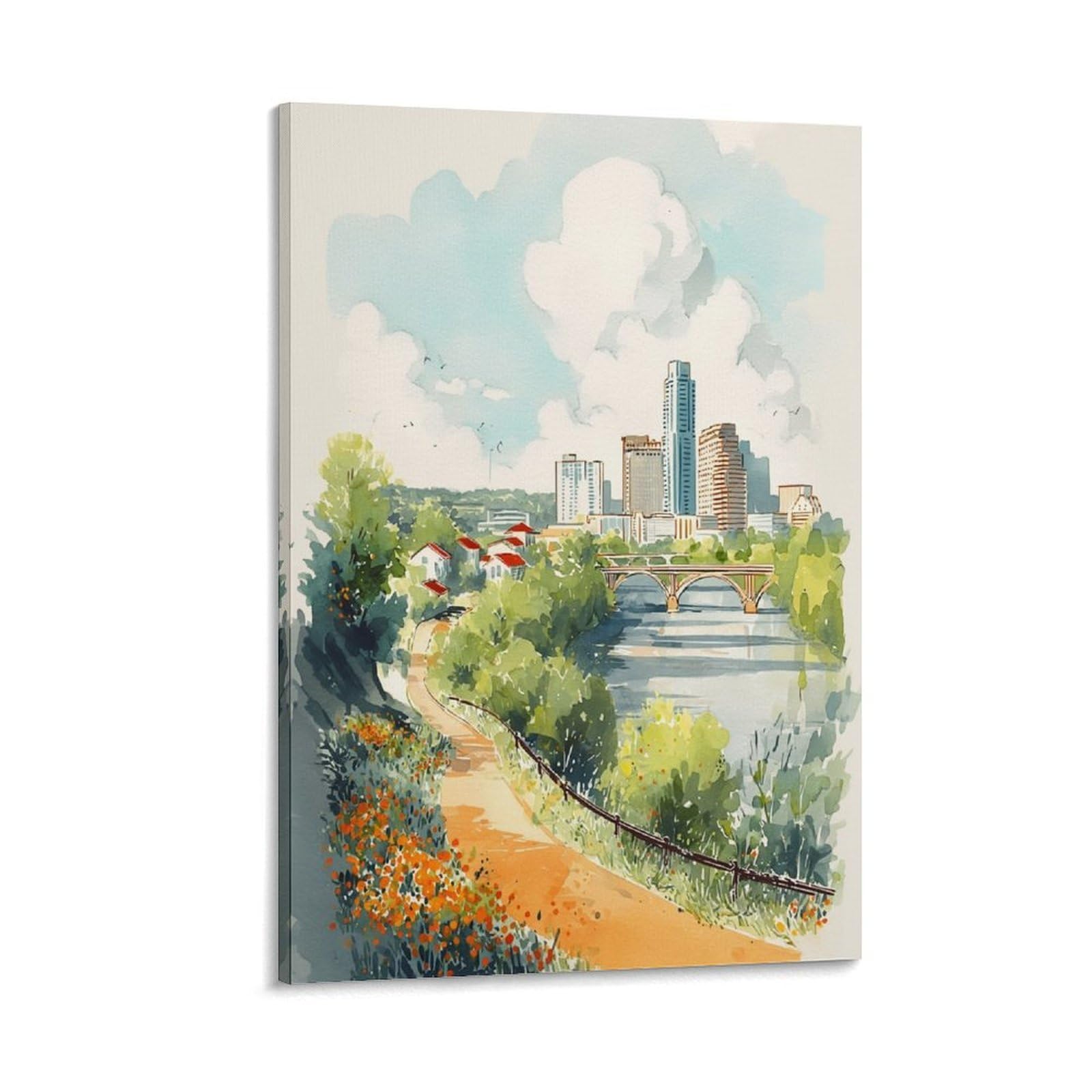 XWYMXZ Austin Texas Watercolor Print Travel Poster 24x36inch(60x90cm) Vintage Watercolor Canvas Art
