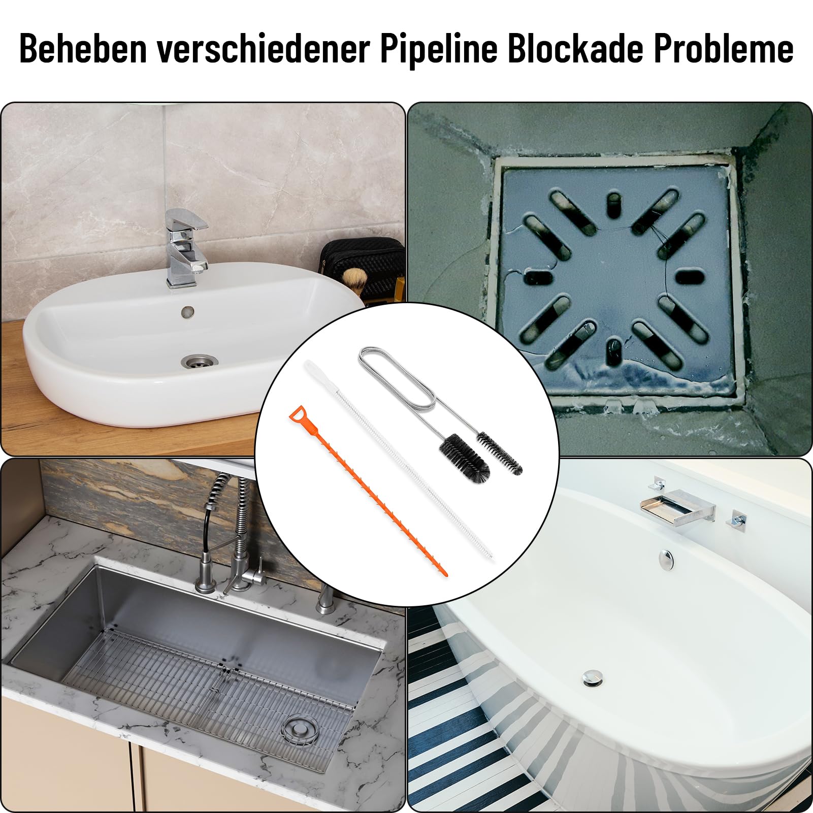 Desatascador Espiral Set 3 Piezas 2 m Cepillo Desagüe Flexible Cabezales Cerda 60 cm 64 cm Pipe Cleaning Stick