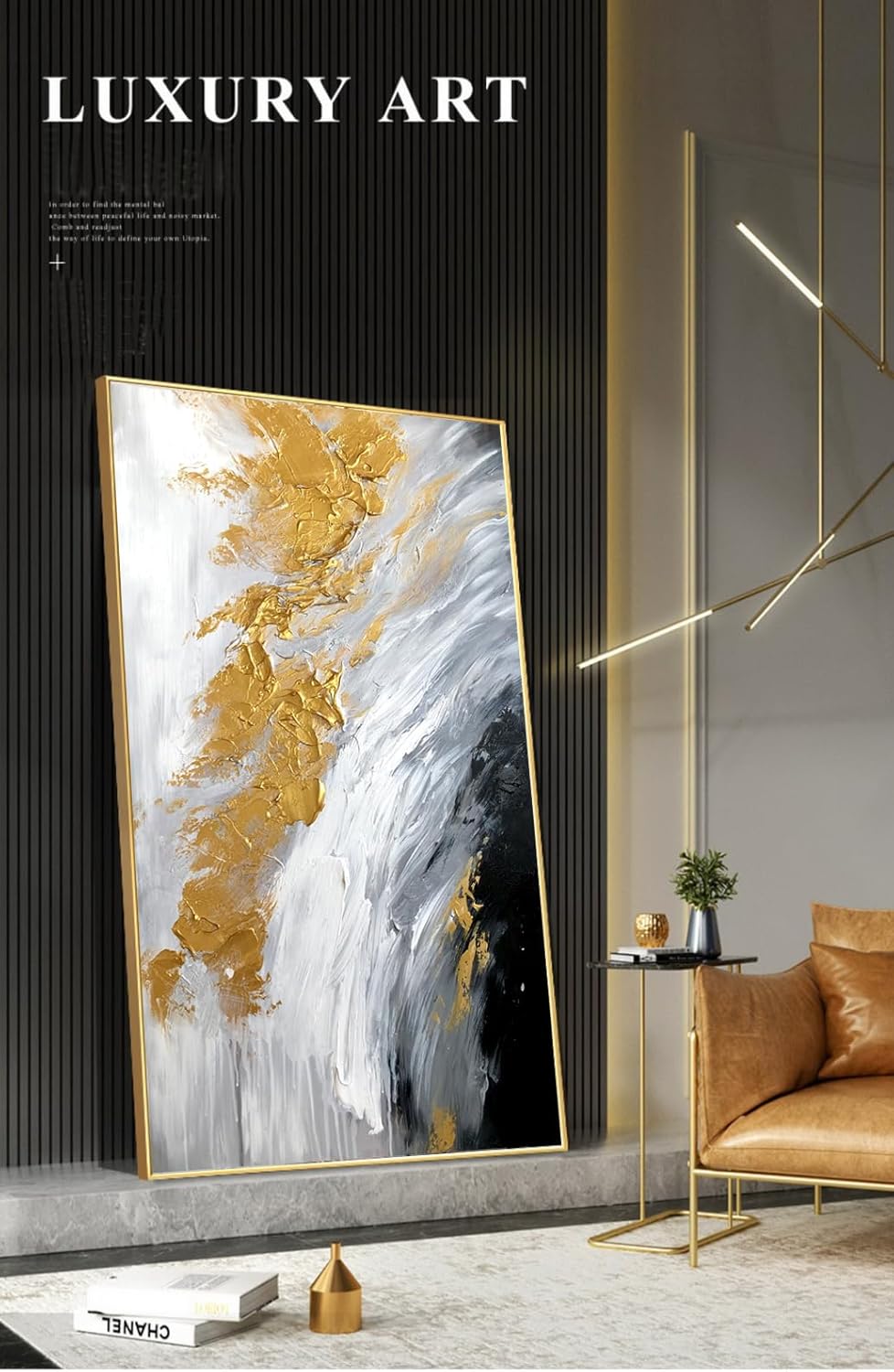 Hand-Painted Flower Oil Painting for Living Room,Framed 3D Gold and White Abstract Wall Art for Bedroom, Large 3 Pieces Floral Wall Painting for Office Home Decor 24x64 inches