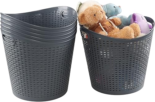 Gainhope - Paquete de 6 cestas de almacenamiento grandes de plástico de 30 L, cesta de lavandería con asas recortadas, cesta de plástico para la