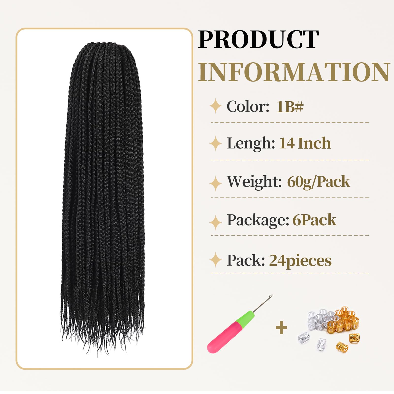 Box Braids Crochet Hair, 14inch Pre Looped Goddess Box Braids Crochet Hair, 6 Packs Braiding Hair Extensions - Image 2