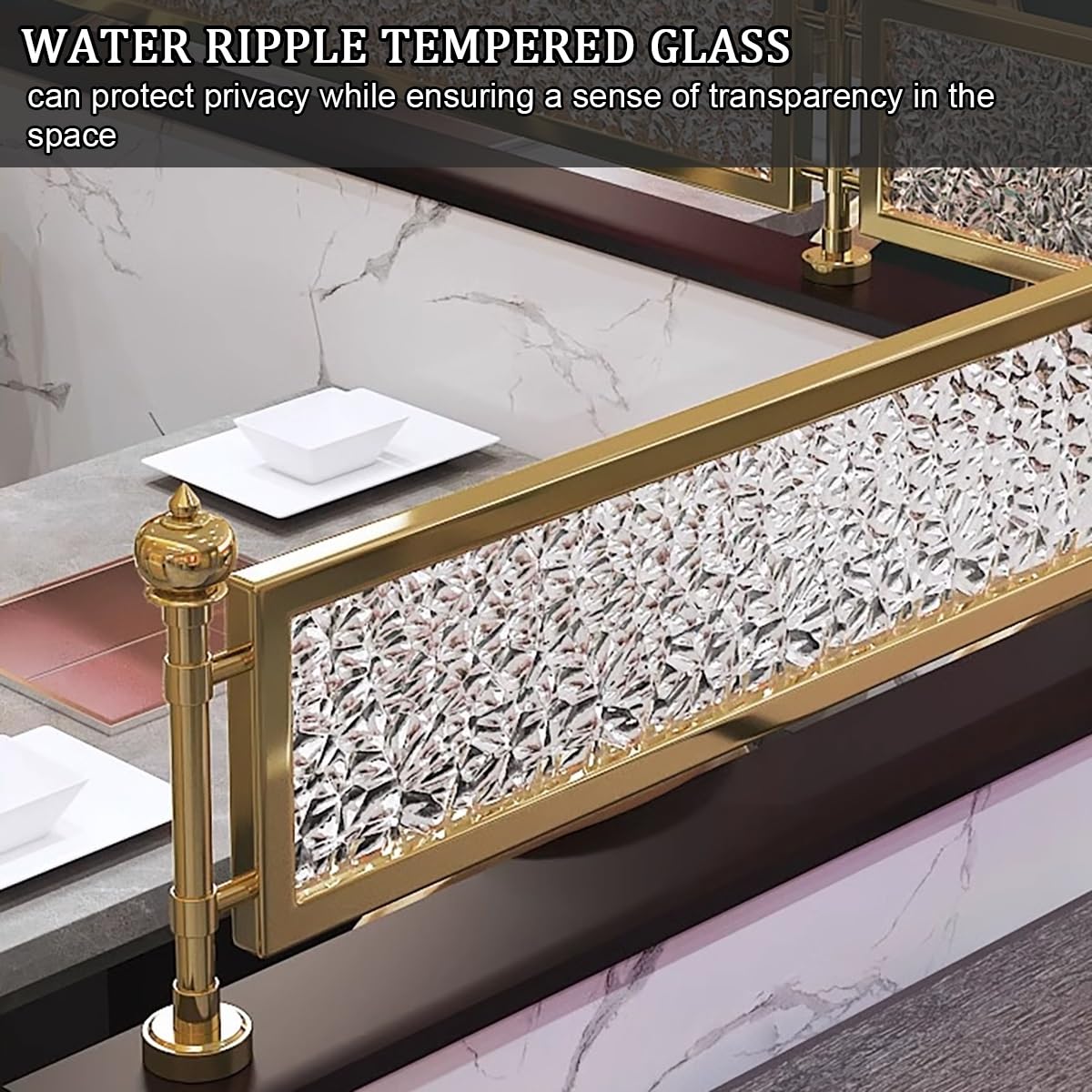 Mampara divisoria de Cristal para mostrador con Marco metálico de Cristal Templado translúcido Ondulado, Separador de Espacios Decorativo para restaurantes y comedores de hoteles. (L80cm/31.5in)