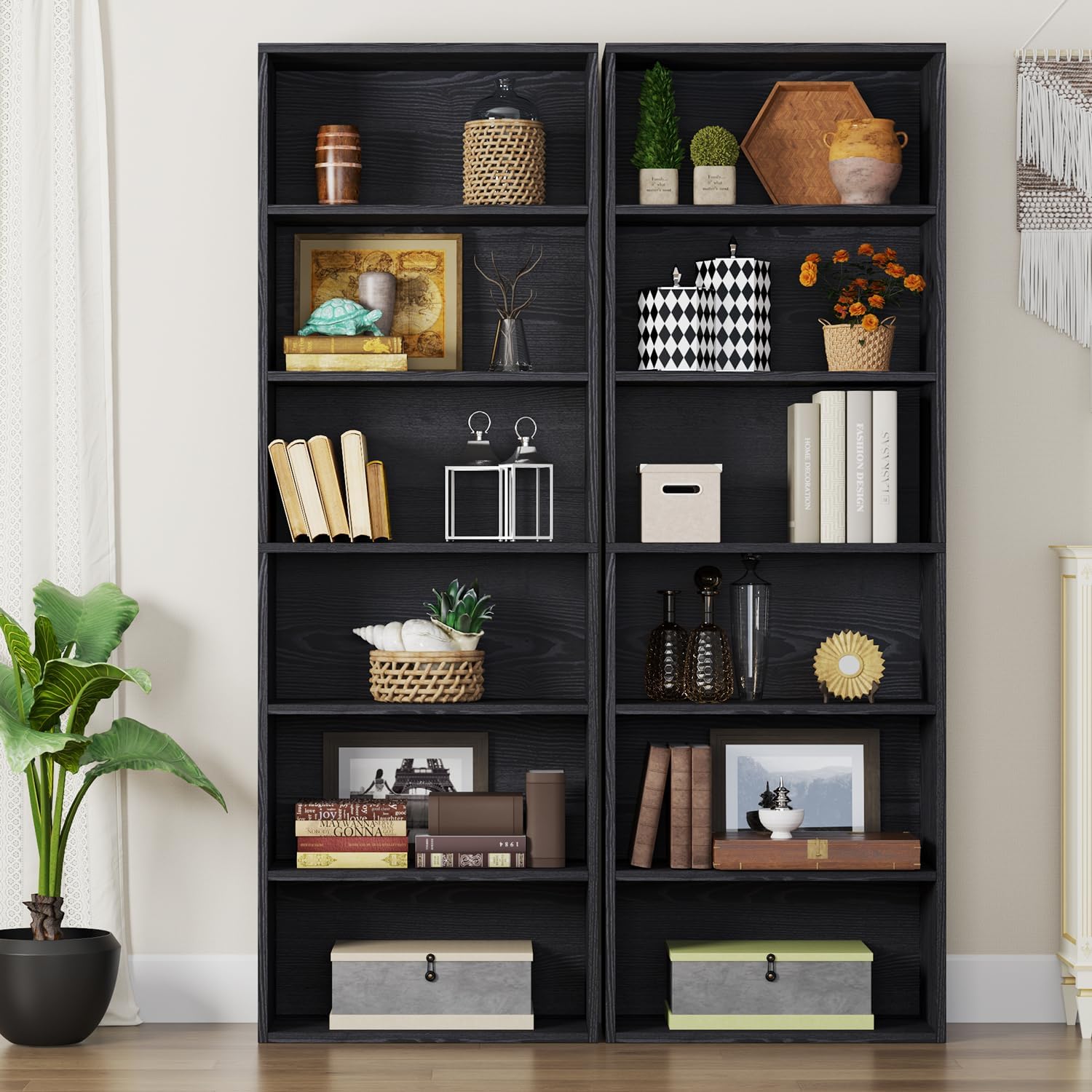 oneinmil Bookcase and Bookshelf, Floor Standing 6-Tier High Bookshelf, Display Storage Rack, Home Decorative Furniture, Suitable for Home Offices, Living Rooms, and Bedrooms,Black