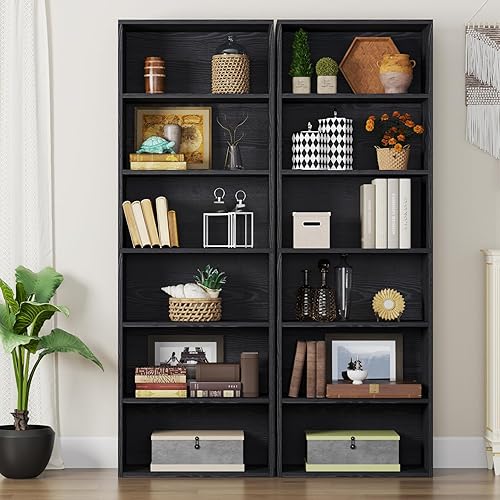 Miniatura 5 de neinmil - Juego de 2 estanterías de pie de 6 niveles de alto, estante de almacenamiento de exhibición, muebles decorativos para el hogar, adecuado