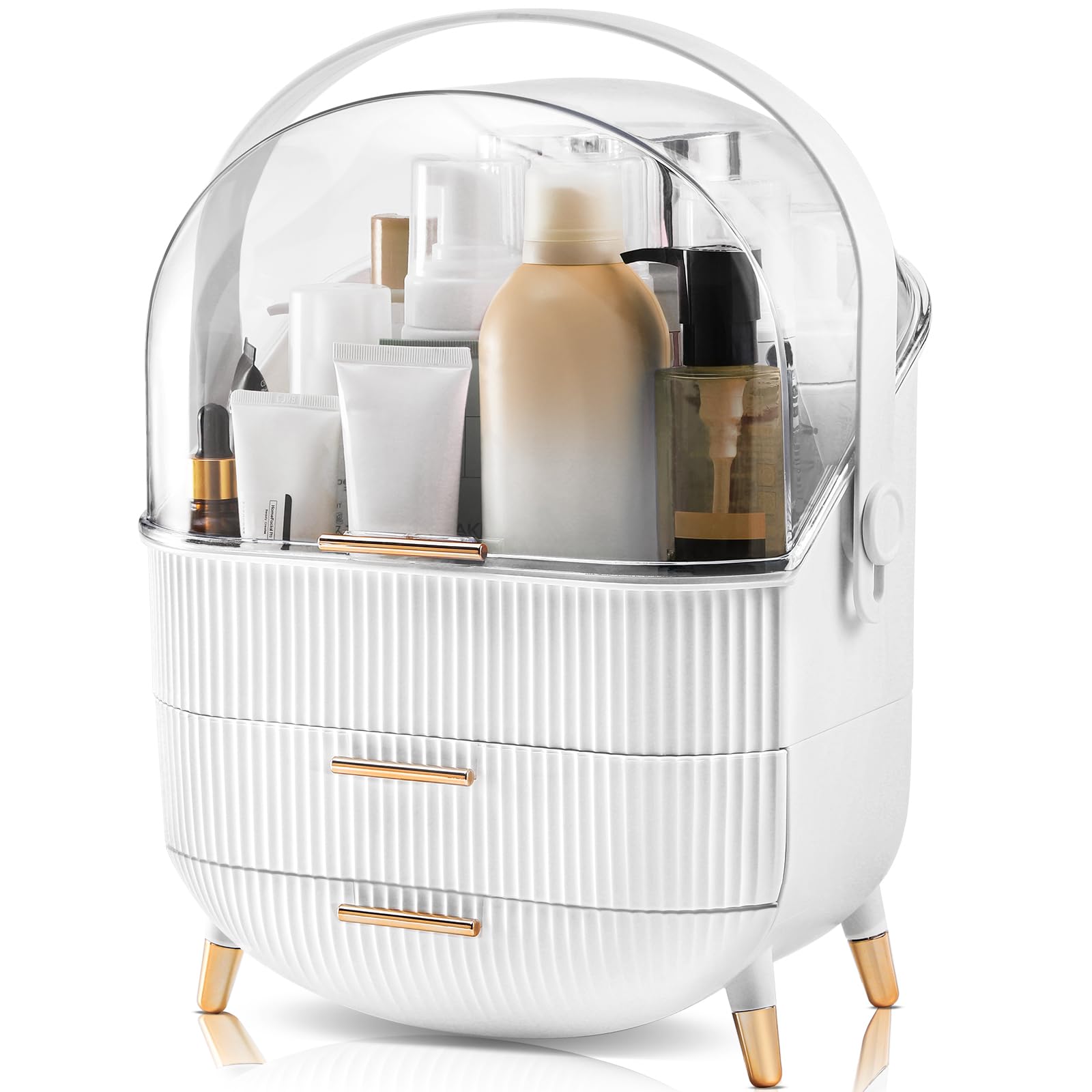 Makeup Organizers and Storage, Make up Organizer for Vanity Cosmetics Skincare Organizers With Lid and Drawers Display Cases for Countertop White