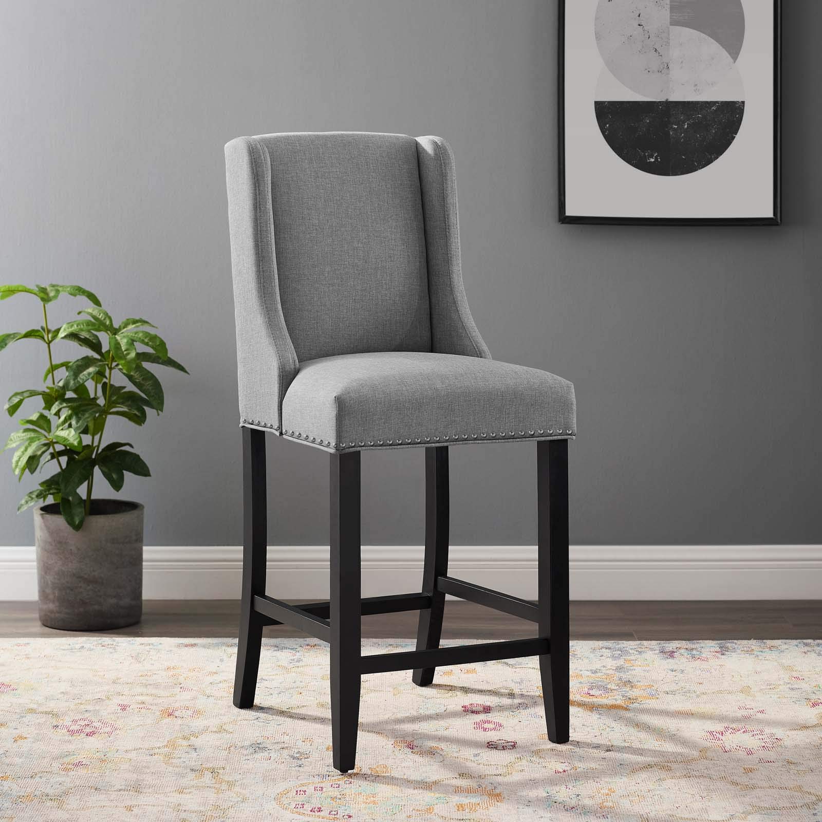 ModwayBaron Fabric Upholstered Dining Counter-Height Bar Stool in Light Gray