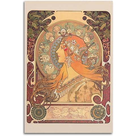 HAATTI Zodiac By Alphonse Mucha Poster Painting On Canvas Wall Art Poster Scroll Picture Print Living Room Walls Decor Home Posters 24x36inch(60x90cm)
