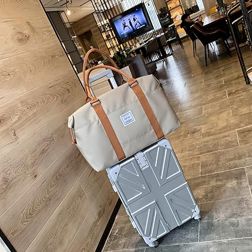 Miniatura 3 de KARRESLY Bolsa de viaje para mujer, bolsa de hombro para fin de semana, bolsa de deporte para gimnasio, impermeable, y-beige