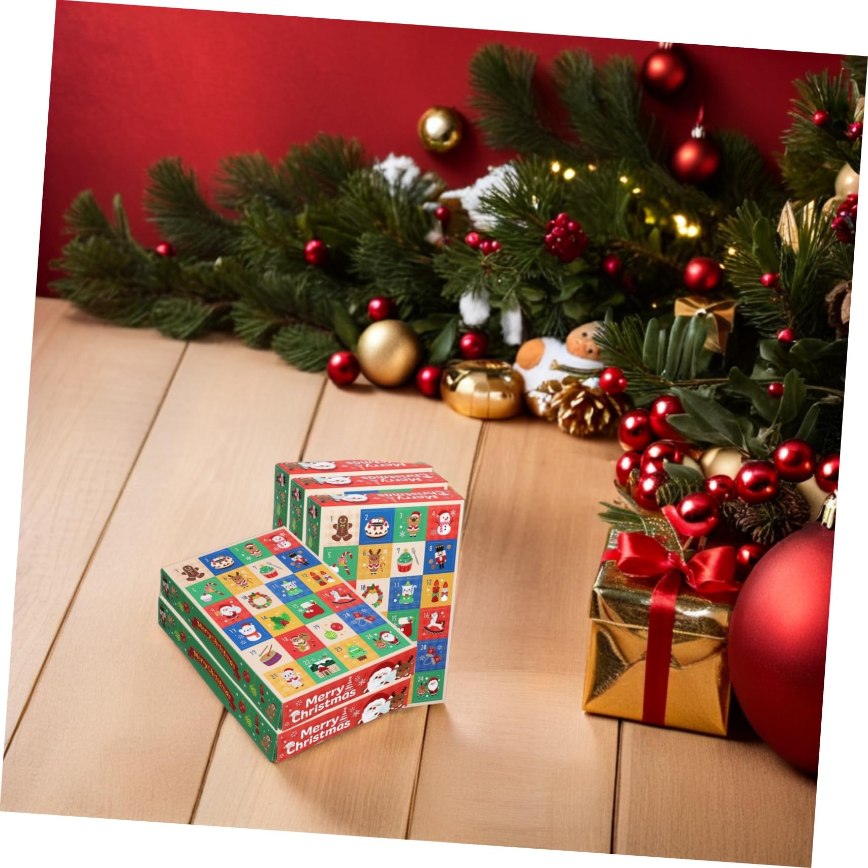 UKCOCO 5 Pezzi Scatole Avvento in Carta per Regali di Natale Dessert Dolcetti e Bomboniere Scomparti per Imballaggio e Fai da Te Contenitori Natalizi per Dolci e Piccole Torte