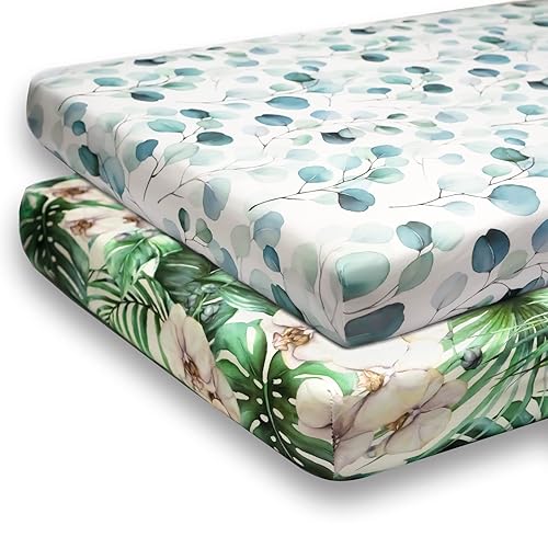Juego de sábanas bajeras ajustables extra suaves y elásticas para bebé, paquete de 2 sábanas de mezcla de algodón de primera calidad para colchón