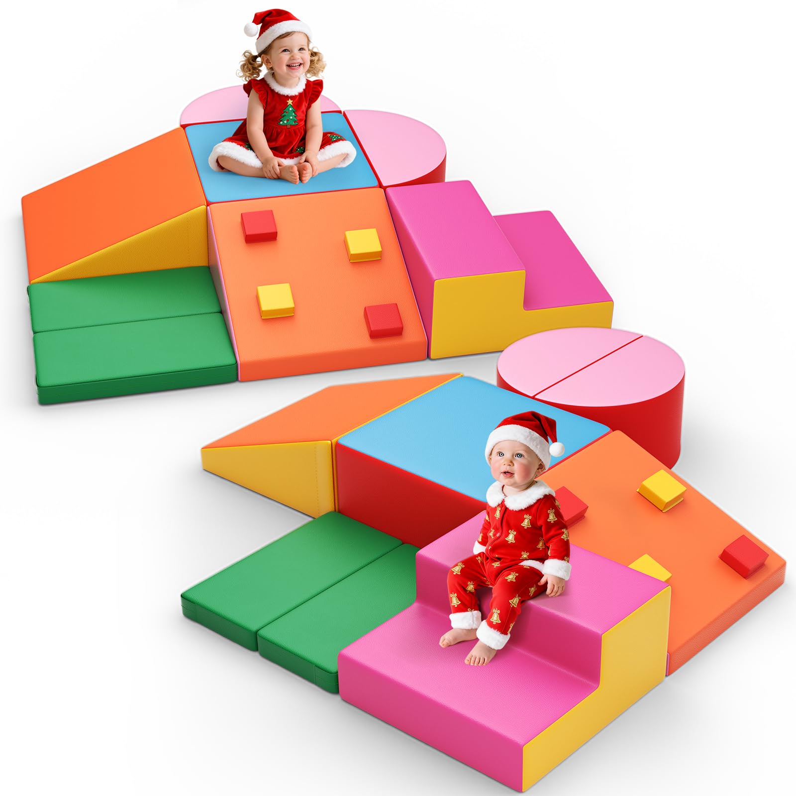 Brolteja Baby Foam Building Blocks, XXL Softplay Set for Toddlers 1-3 Years, Baby Climbing Tower with Slide, Large Building Blocks for Indoor Fun (Colourful-7)