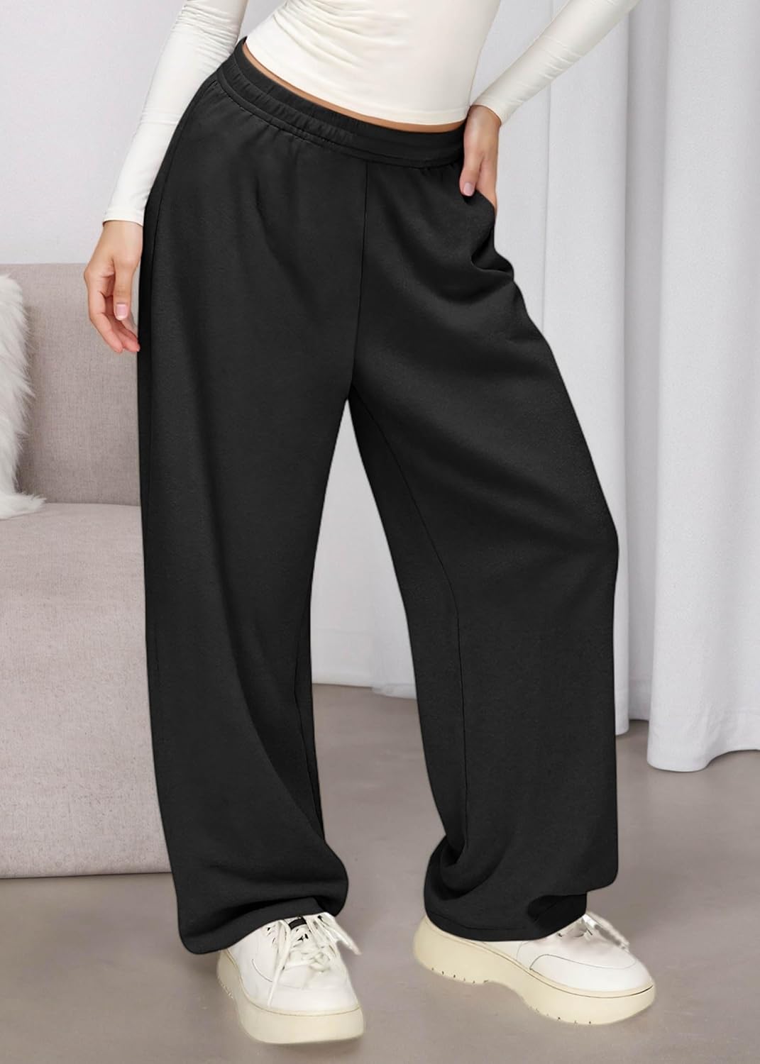 KIRUNDO Sweatpants Women 2025 Fall Baggy Wide Leg Lounge Pants Casual Elastic High Waisted Workout Joggers with Pockets - Image 4