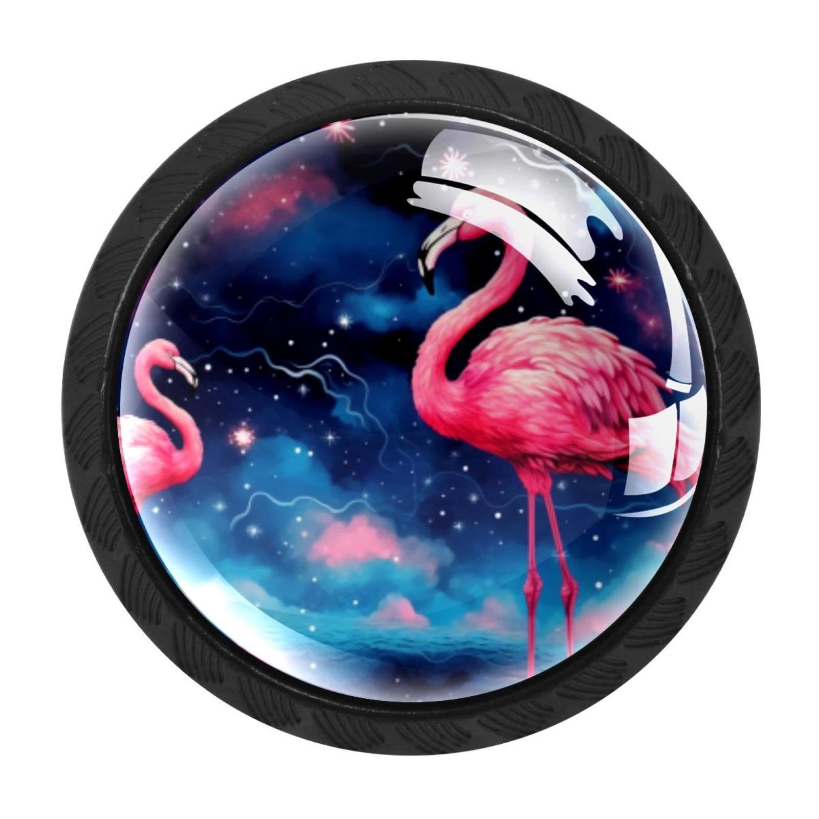 CHENZZZZ 4 Pack Cabinet Handles Black Starry Flamingos Cabinet Knobs Draw