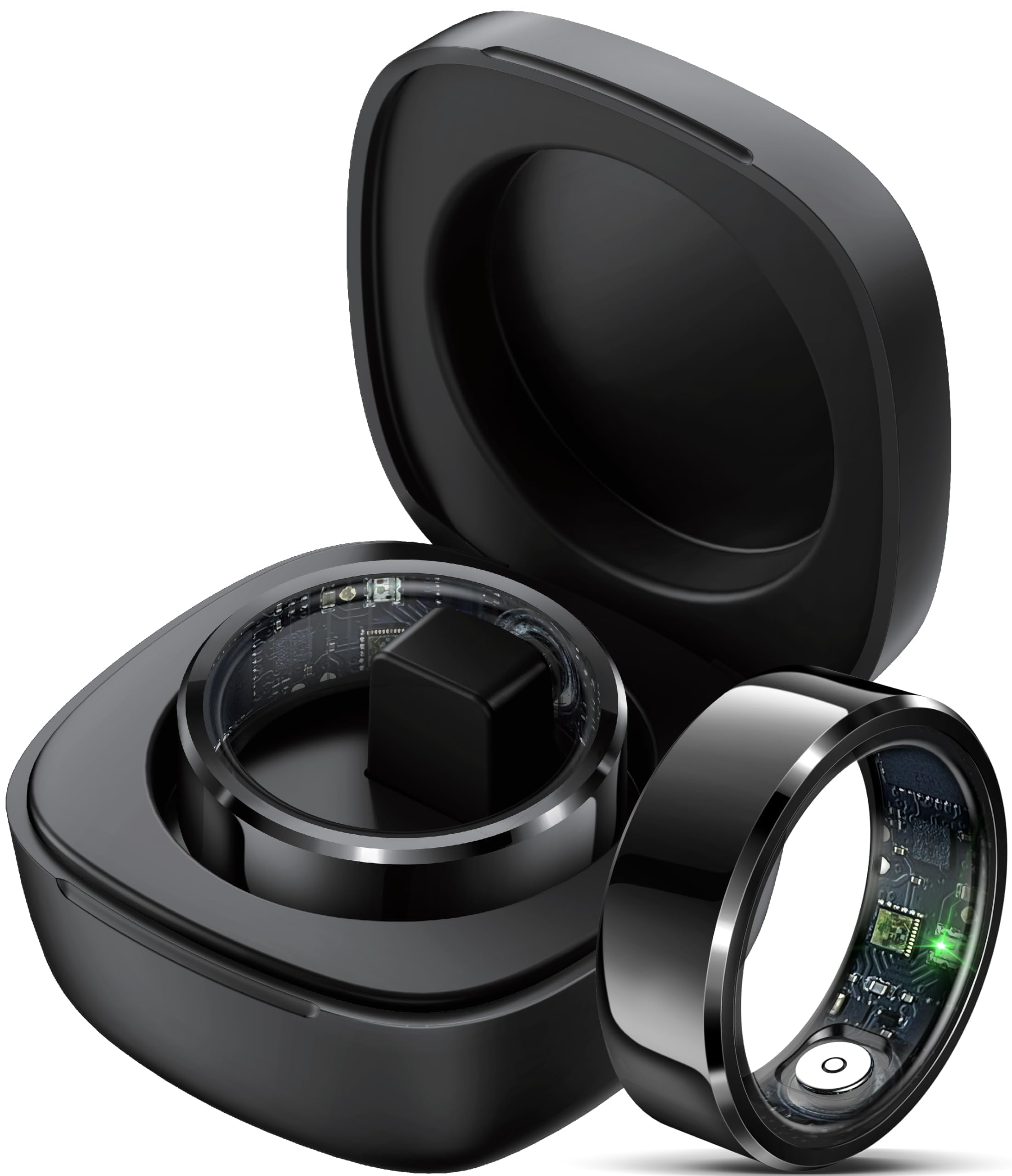 Smart Ring, Fitness Tracker Smart Ring con Calorie Frequenza Cardiaca Monitoraggio del Sonno Ossigeno nel Sangue IP68 Impermeabile Nessun Abbonamento APP (Nero, #12-21.6mm