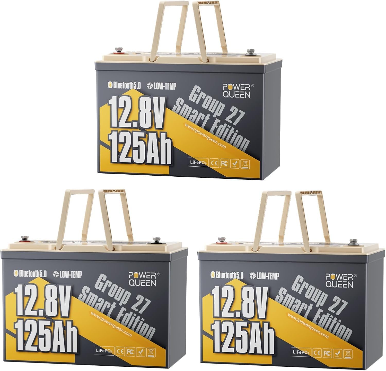 Power Queen 12V 125A Group 27 Lithium LiFePO4 Battery for RV, Trailer