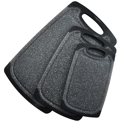 KIMIUP Chopping Board Set, 3 Chopping Boards with Non-Slip Feet, Juice Grooves, BPA Free, Easy Grip Handle, Dishwasher Safe Kitchen Accessories Cutting Board (Dark Grey) - Dark Grey