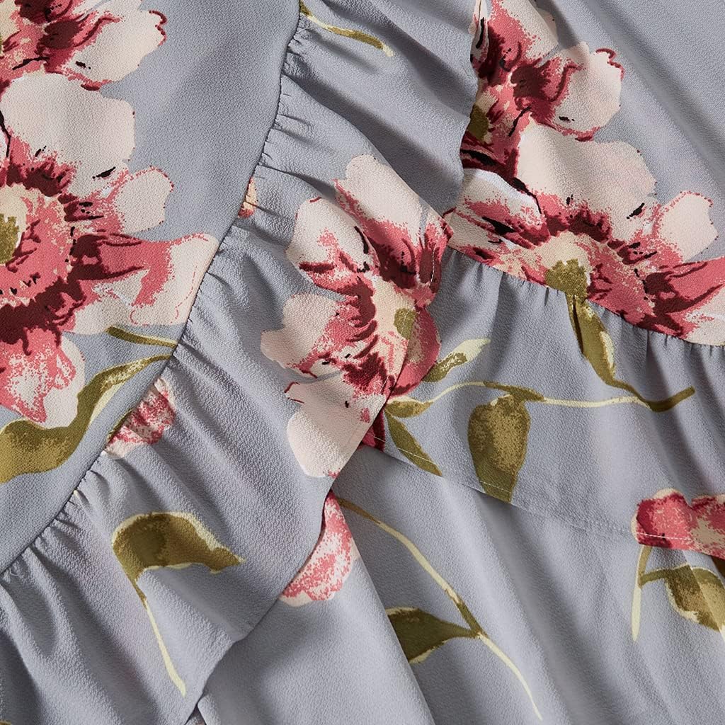 Mommy and Me Matching Dresses Floral Split Ruffled Boho Dress Long Sleeve Casual Fall Winter Mom Daughter Matching Outfits - Image 7