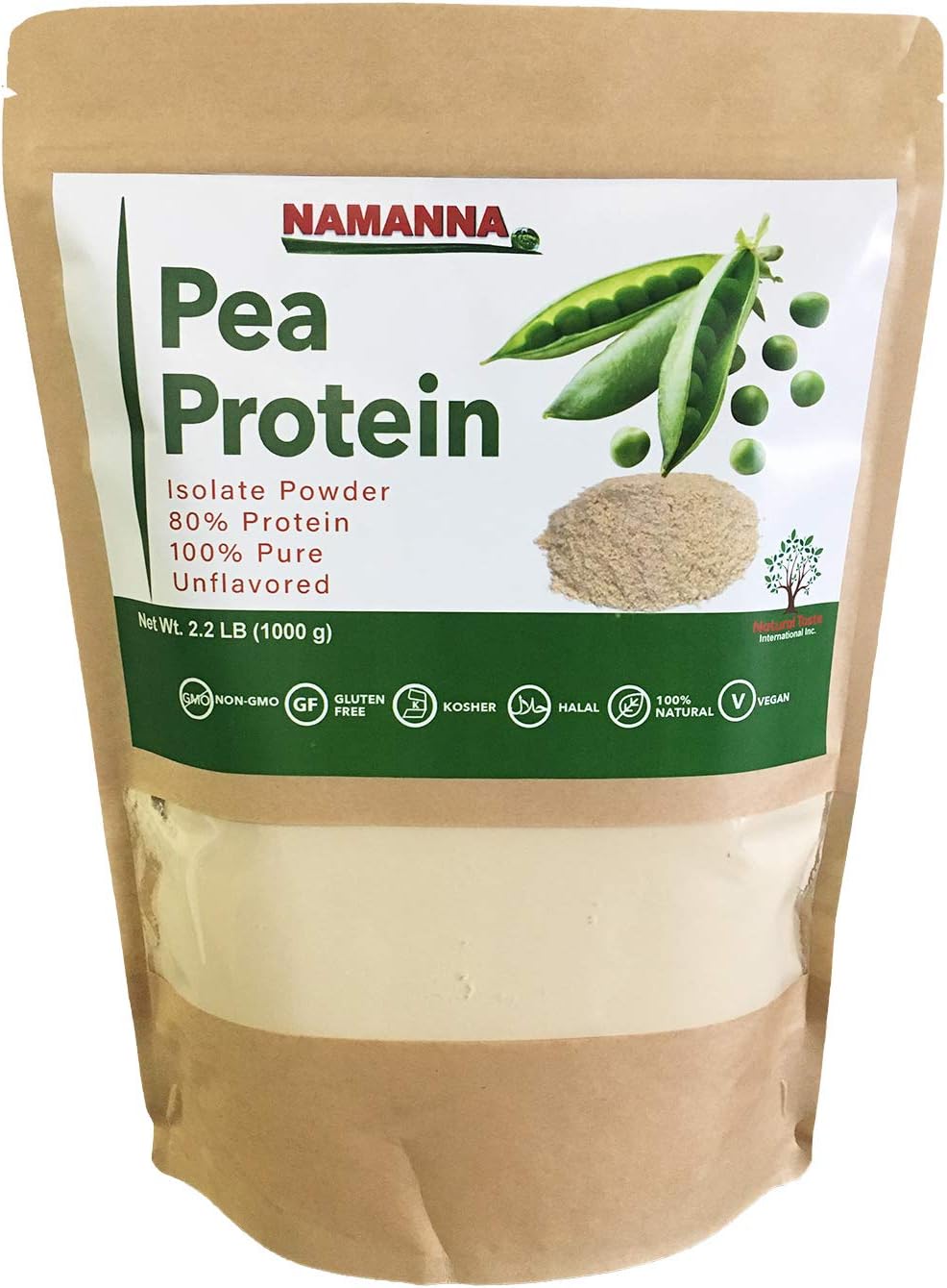 NAMANNA Pea Protein Powder (80% Protein) – 2.2 lb, Non-GMO, Vegan, Kosher, Halal, Gluten Free, Dairy Free, Soy Free, Hypoallergenic, 100% Pure, Unflavored, Plant Based Protein, Keto Friendly