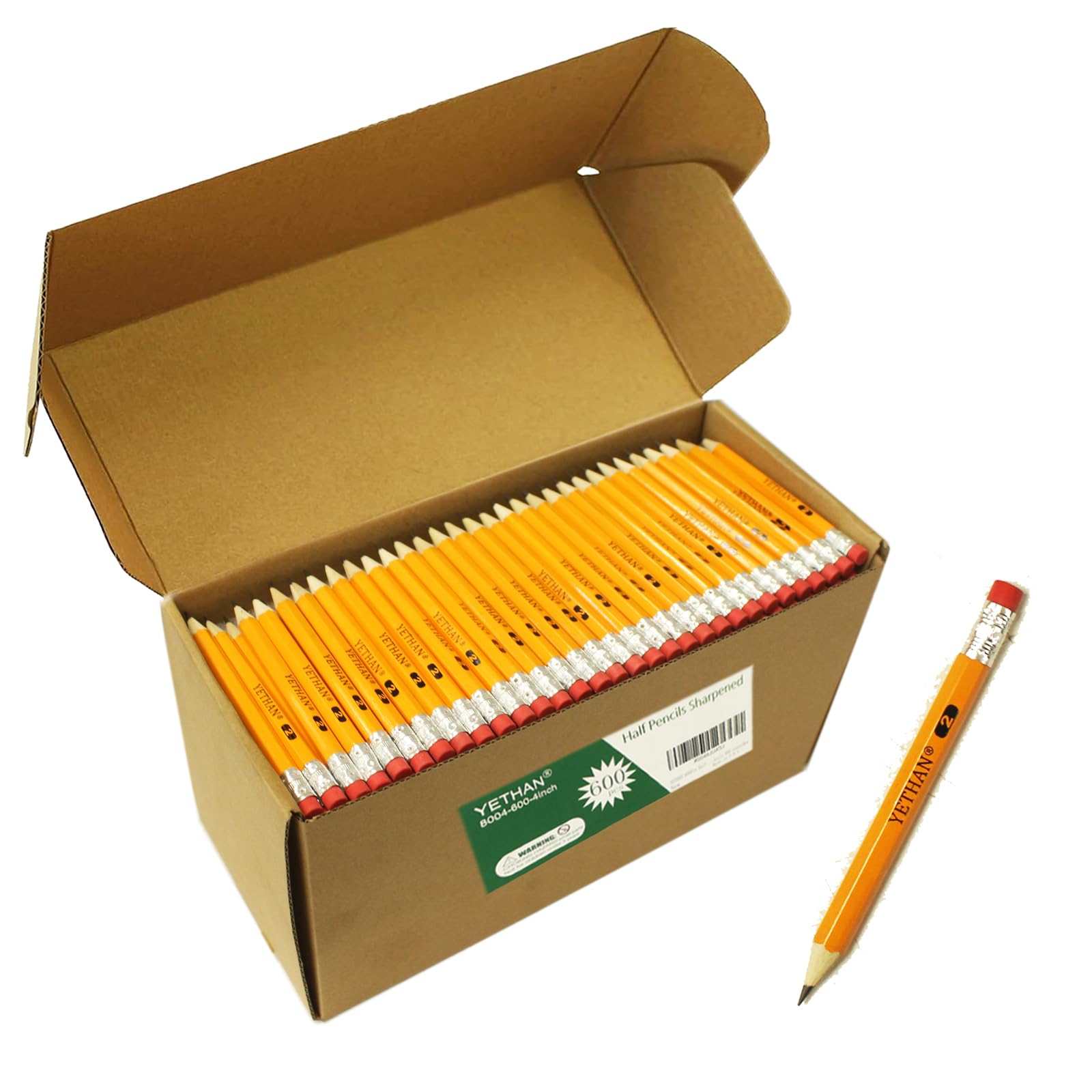 YETHAN 600 Count Golf Pencils with Eraser Tops, 4" Half Pencils Pre-Sharpened, #2 HB Hexagon Mini Pencil Bulk for School, Office, Casino, Church