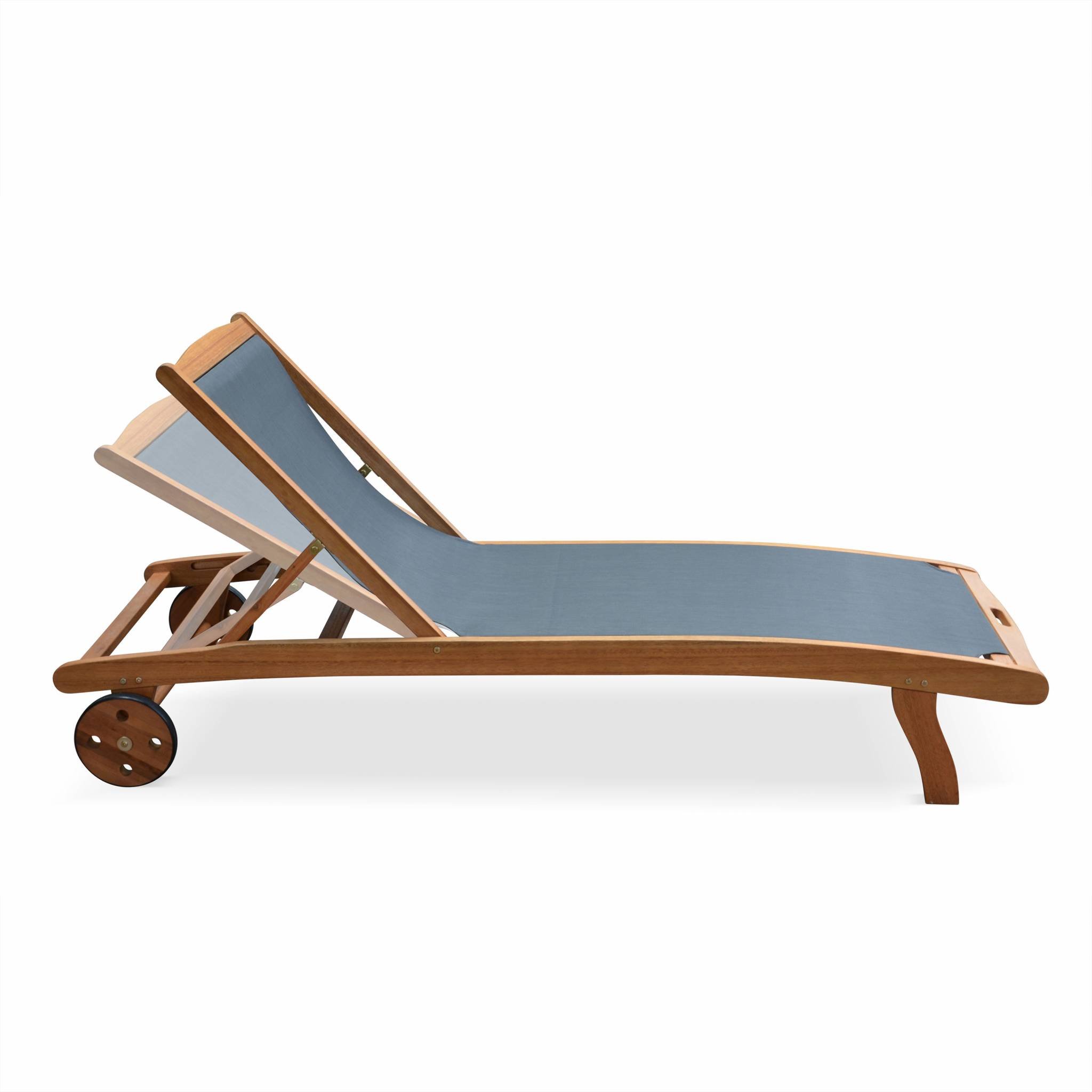 Set 2 lettini prendisole in legno multiposizione con ruote Antracite - 196x68x91 cm