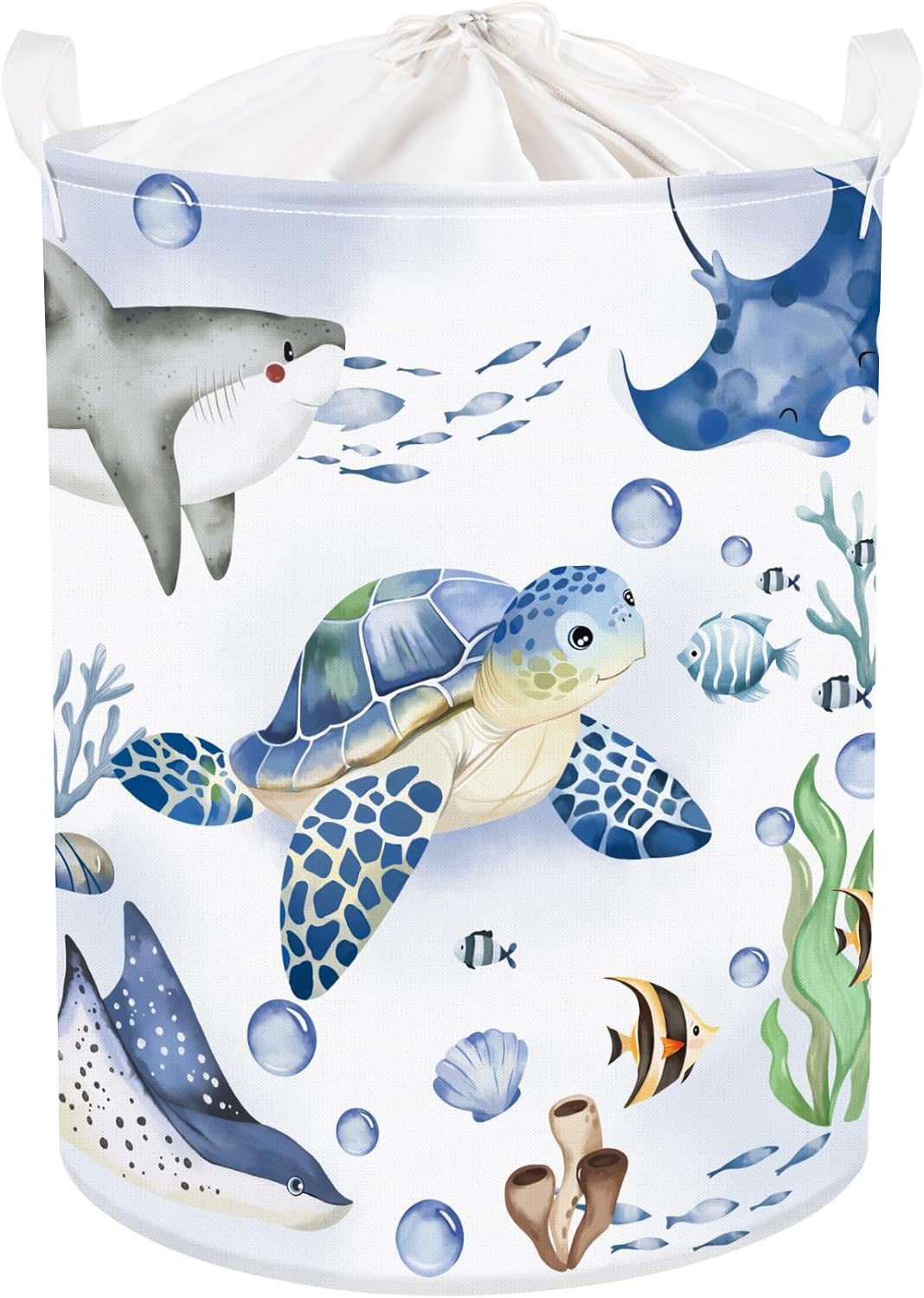 Clastyle Fish Sea Turtle Baby Basket Ocean Coral Seaweed Starfish Toy Book Shelf Basket Waterproof Pool Toy Beach Towel Storage Bin Large Dirty Clothes Laundry Hamper, Shark, 36 * 45 cm