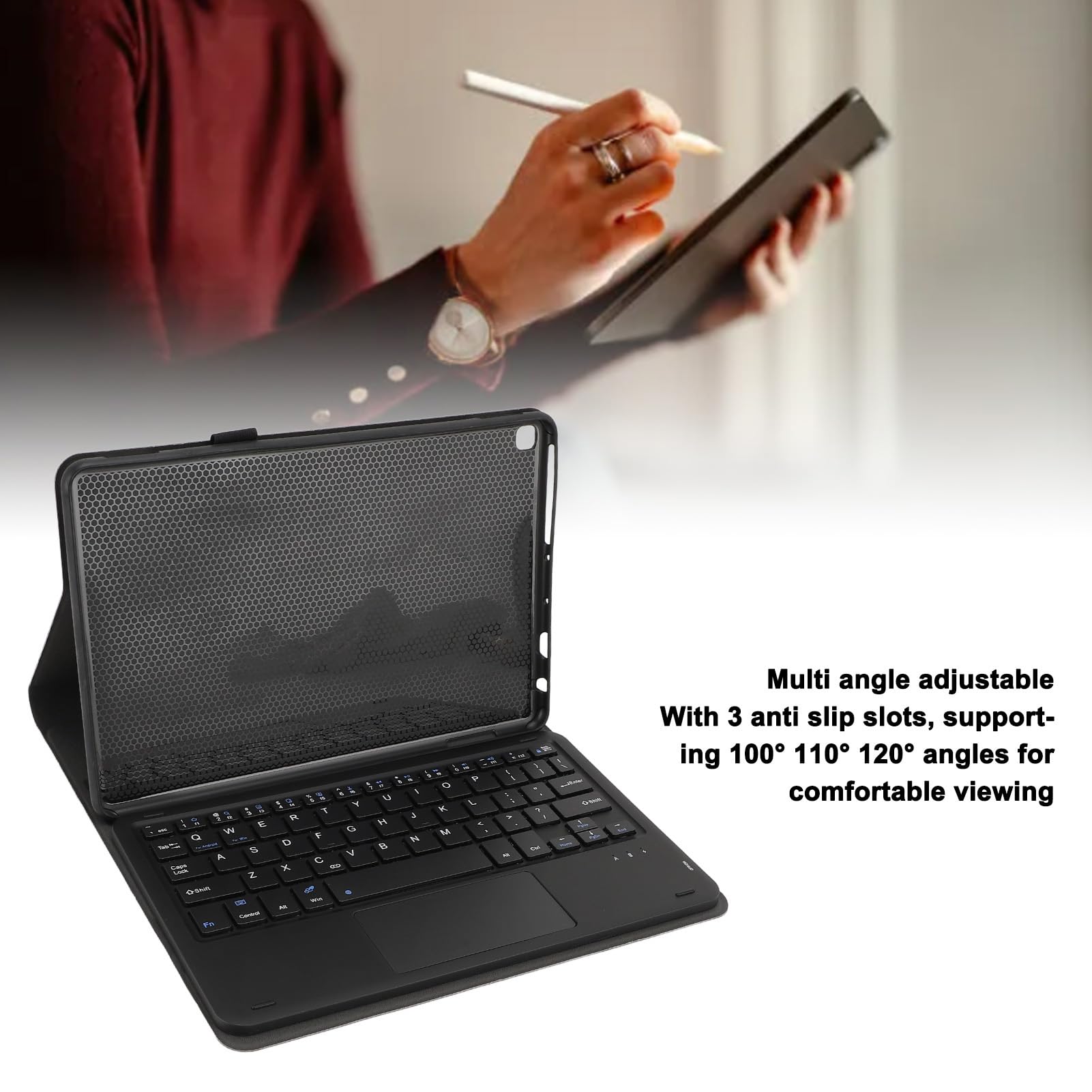 Case with Keyboard for Fire HD 10 10 Plus 2021 2023 10.1 Inch, Tablet Cover with Detachable Keyboard, Keyboard with Touchpad, 100° 110° 120° Adjustable Viewing Angle