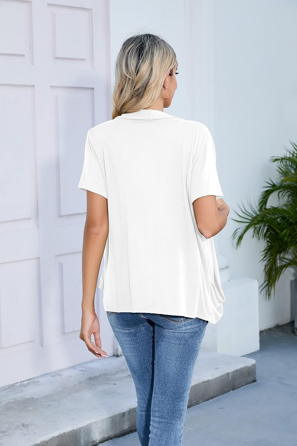 HIYIYEZI Open Front Cardigan Sweaters for Women with Pockets Lightweight Short Sleeve Ruffle Front Kimono Cardigan Duster - Image 3