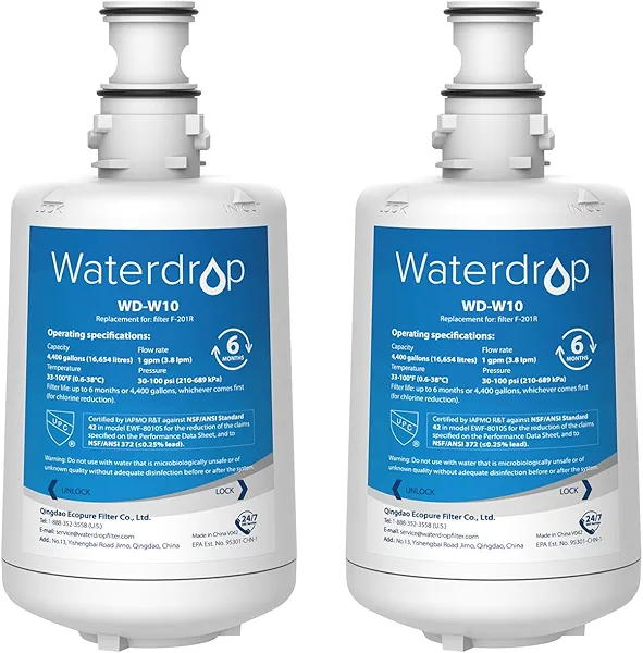 Waterdrop F-201R Water Filter Cartridge, NSF/ANSI 42 Certified, Replacement for F-201R Water Filter Cartridge for Hot Water Dispenser, pack of 2, Model No. WD-W10