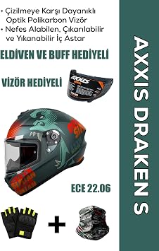 Draken S Simian B6 / Mat Ye il Full Face Motosiklet Kask  -  ntercom Uyumlu, DOT VE ECE 22.06