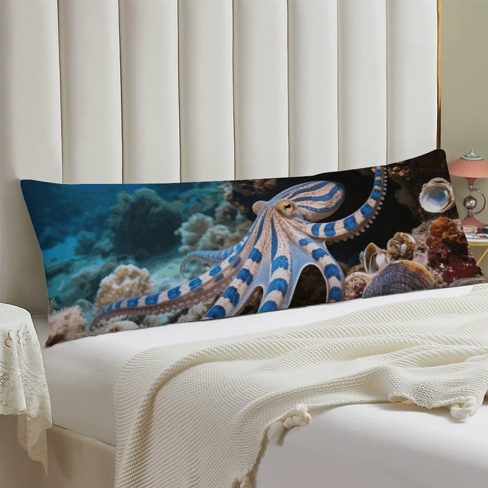 Body Pillow Cover 20x54 Long Pillow Case with Invisible Zipper Breathable Microfiber Blue - Ringed Octopus Pillowcase Soft Cozy Protector for Bedroom Couch Sofa Bed Home Decor All Seasons
