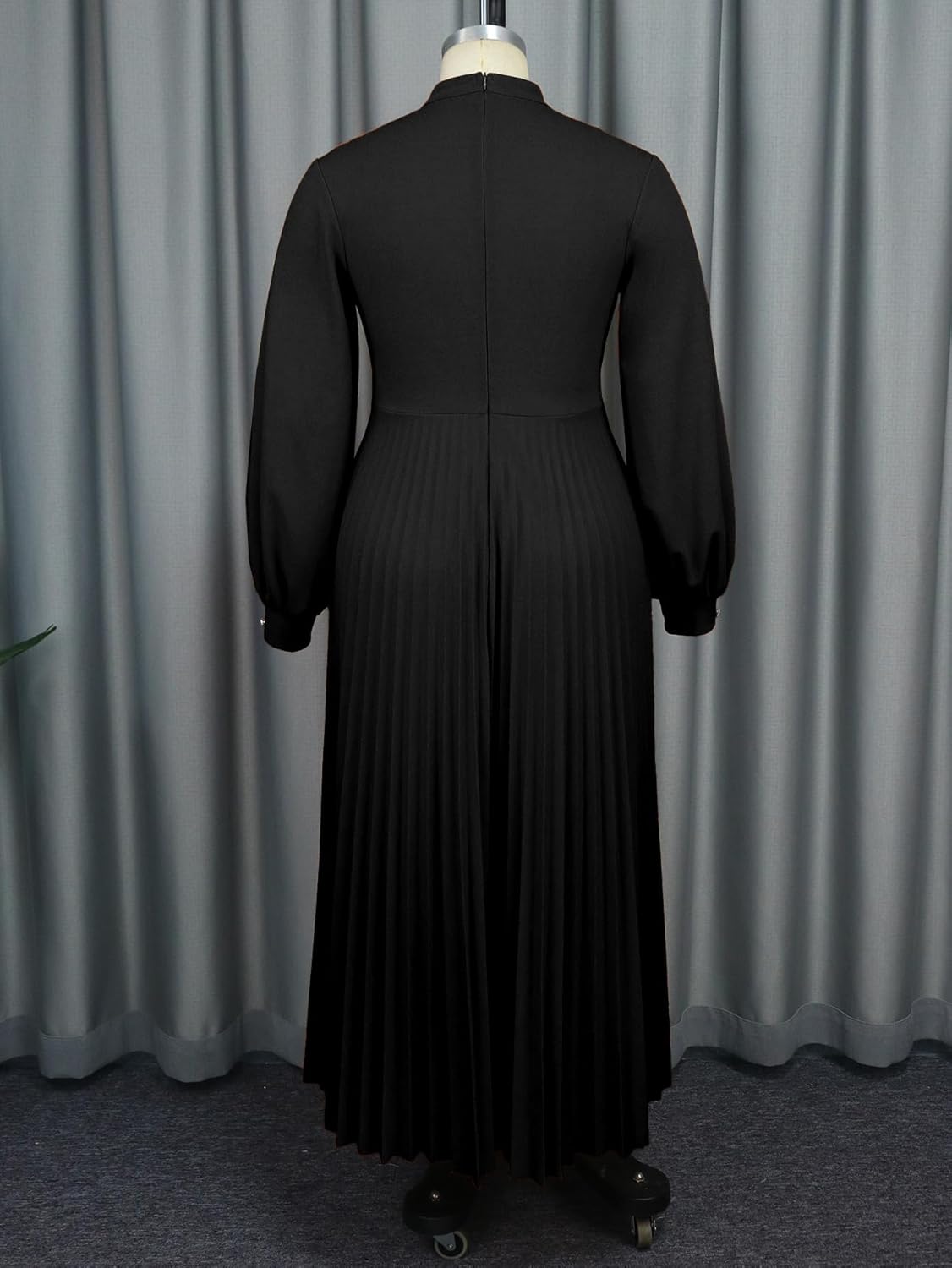 AOMEI Women's Cutout Long Pleated Church Dress Puff Sleeve Stand Collar Casual Dresses for Women Classy - Image 5