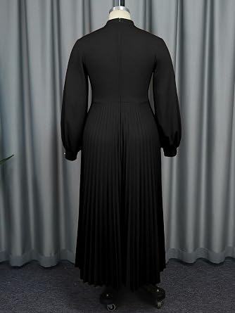 AOMEI Women's Cutout Long Pleated Church Dress Puff Sleeve Stand Collar Casual Dresses for Women Classy