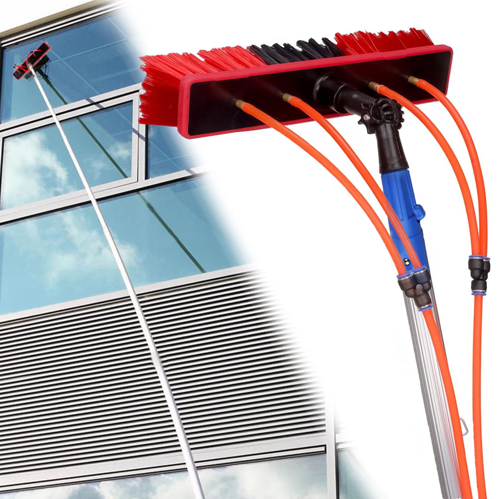 3m-12m Escoba Telescópica, Multipropósito Pértiga Telescópica para Limpieza de Cristales, Limpiador Extensible, Herramienta Limpieza Alimentada por Agua para Tejados y Terrazas 35CM Brush 12CM